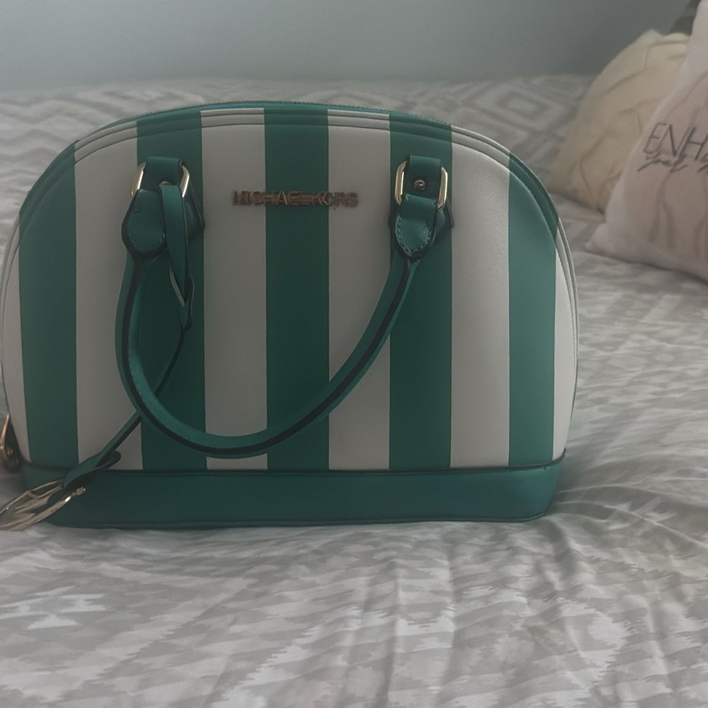 Green and White Striped Women's Bag